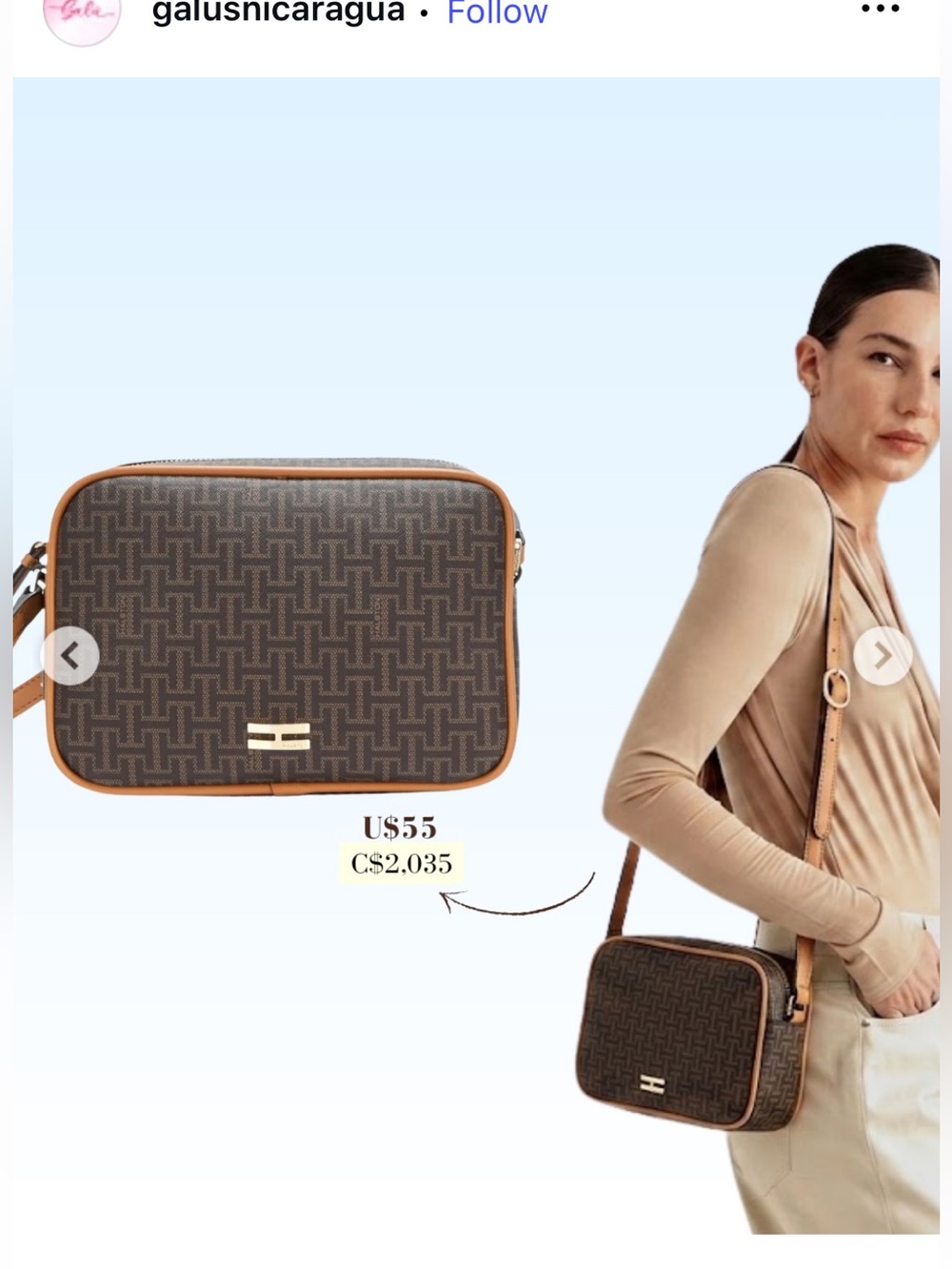HALSTON $128 retail NWT Clara Signature Logo Top Zip Crossbody in Brown/Oak. 🤎 - Picture 2 of 9
